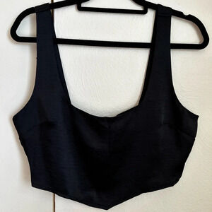 Black satin crop top
